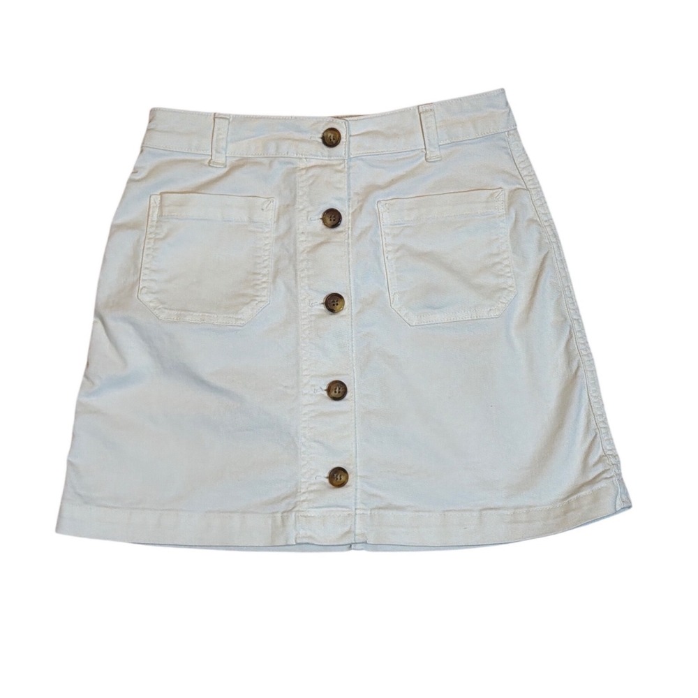 Marine Layer Womens White Button Front A-Line Mini Skirt Size 2‎ Cotton Blend